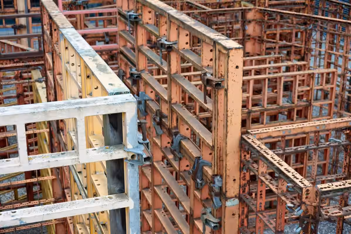 Zbrojenie płyty fundamentowej - podwójne siatki stalowe przed betonowaniem